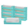 Pastry Tek Turquoise Paper Pastry / Cake Box - with Window - 9 3/4" x 3 1/4" x 2 1/4" - 100 count box