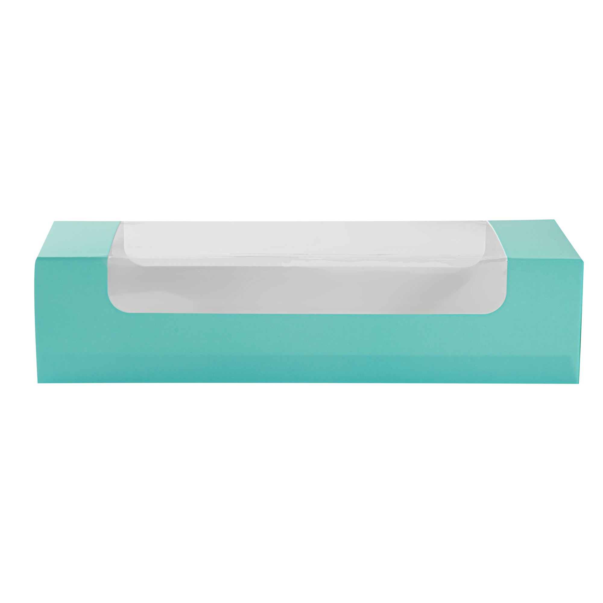 Pastry Tek Turquoise Paper Pastry / Cake Box - with Window - 9 3/4" x 3 1/4" x 2 1/4" - 100 count box