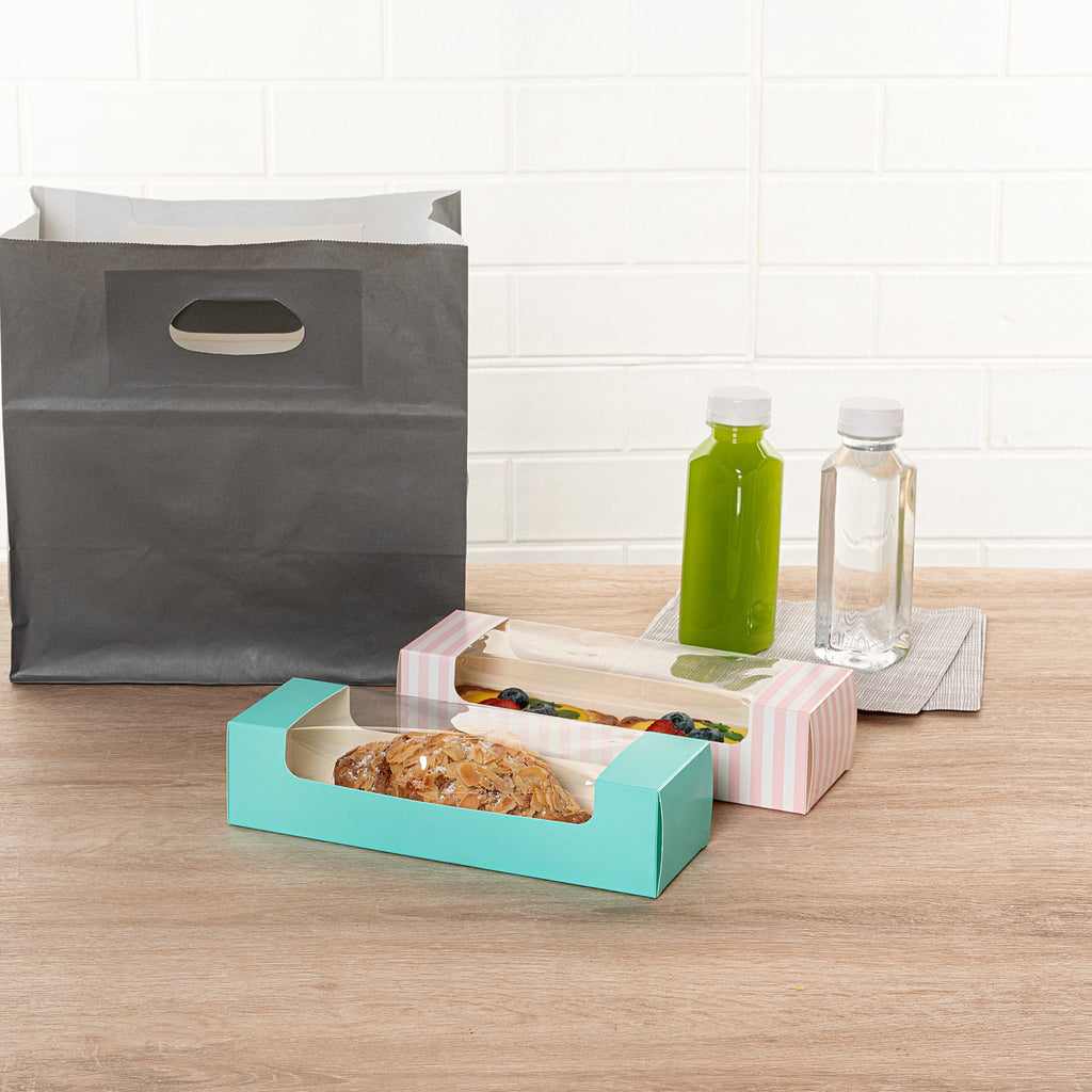 Pastry Tek Turquoise Paper Pastry / Cake Box - with Window - 9 3/4" x 3 1/4" x 2 1/4" - 100 count box