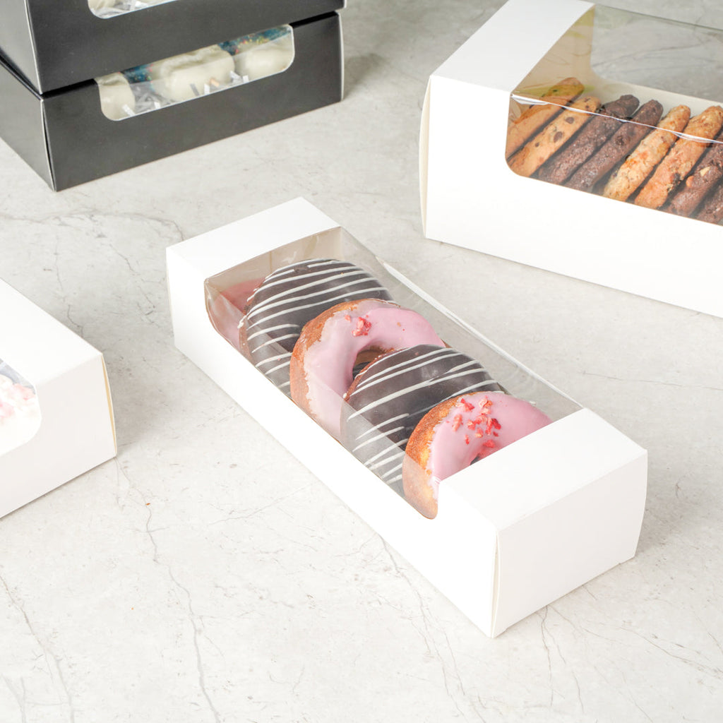 Pastry Tek White Paper Pastry / Cake Box - with Window - 9 3/4" x 3 1/4" x 2 1/4" - 100 count box