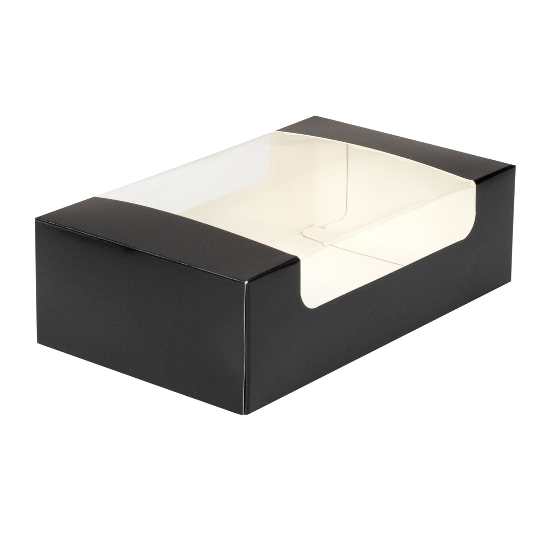 Pastry Tek Black Paper Pastry / Cake Box - with Window - 7 3/4" x 4 3/4" x 2 1/4" - 100 count box