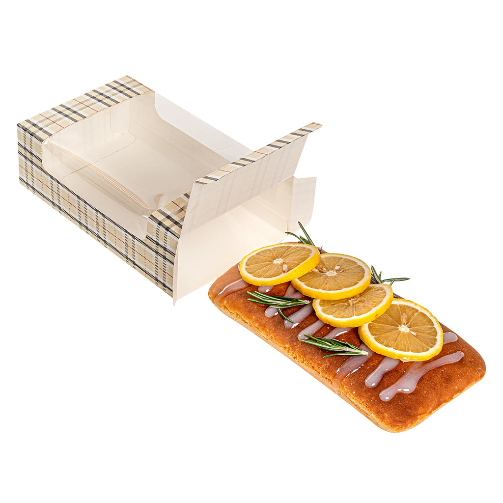Pastry Tek Plaid Paper Pastry / Cake Box - with Window - 7 3/4" x 4 3/4" x 2 1/4" - 100 count box