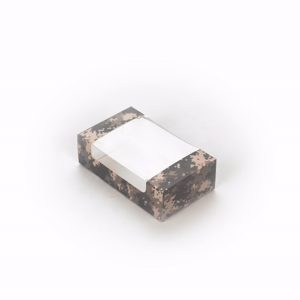 Pastry Tek Camouflage Paper Pastry / Cake Box - with Window - 7 3/4" x 4 3/4" x 2 1/4" - 100 count box