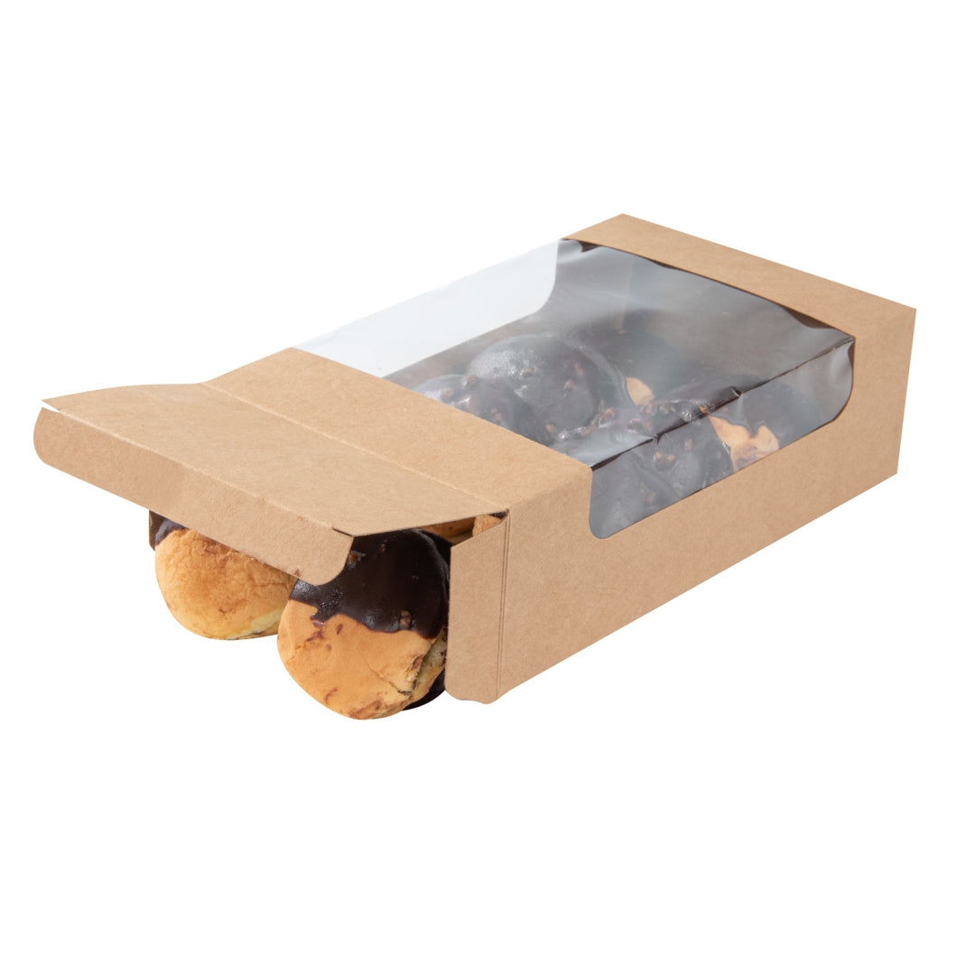 Pastry Tek Kraft Paper Pastry / Cake Box - with Window - 7 3/4" x 4 3/4" x 2 1/4" - 100 count box