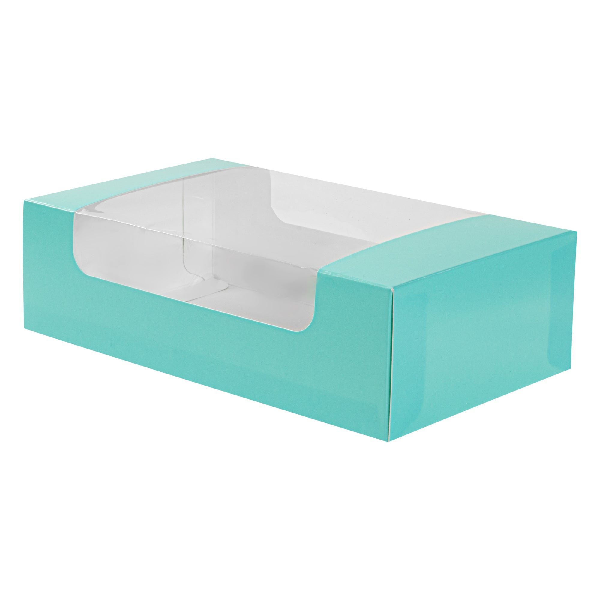 Pastry Tek Turquoise Paper Pastry / Cake Box - with Window - 7 3/4" x 4 3/4" x 2 1/4" - 100 count box