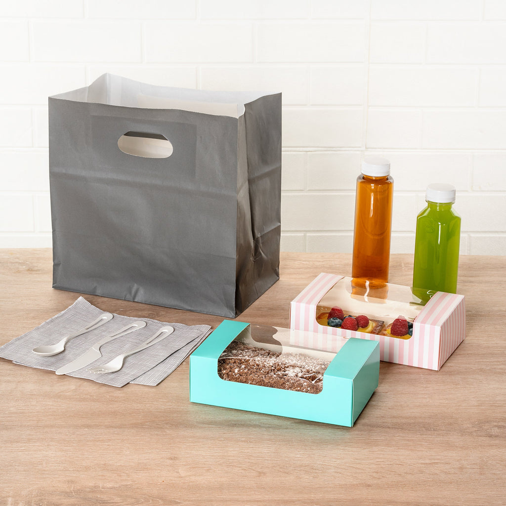Pastry Tek Turquoise Paper Pastry / Cake Box - with Window - 7 3/4" x 4 3/4" x 2 1/4" - 100 count box