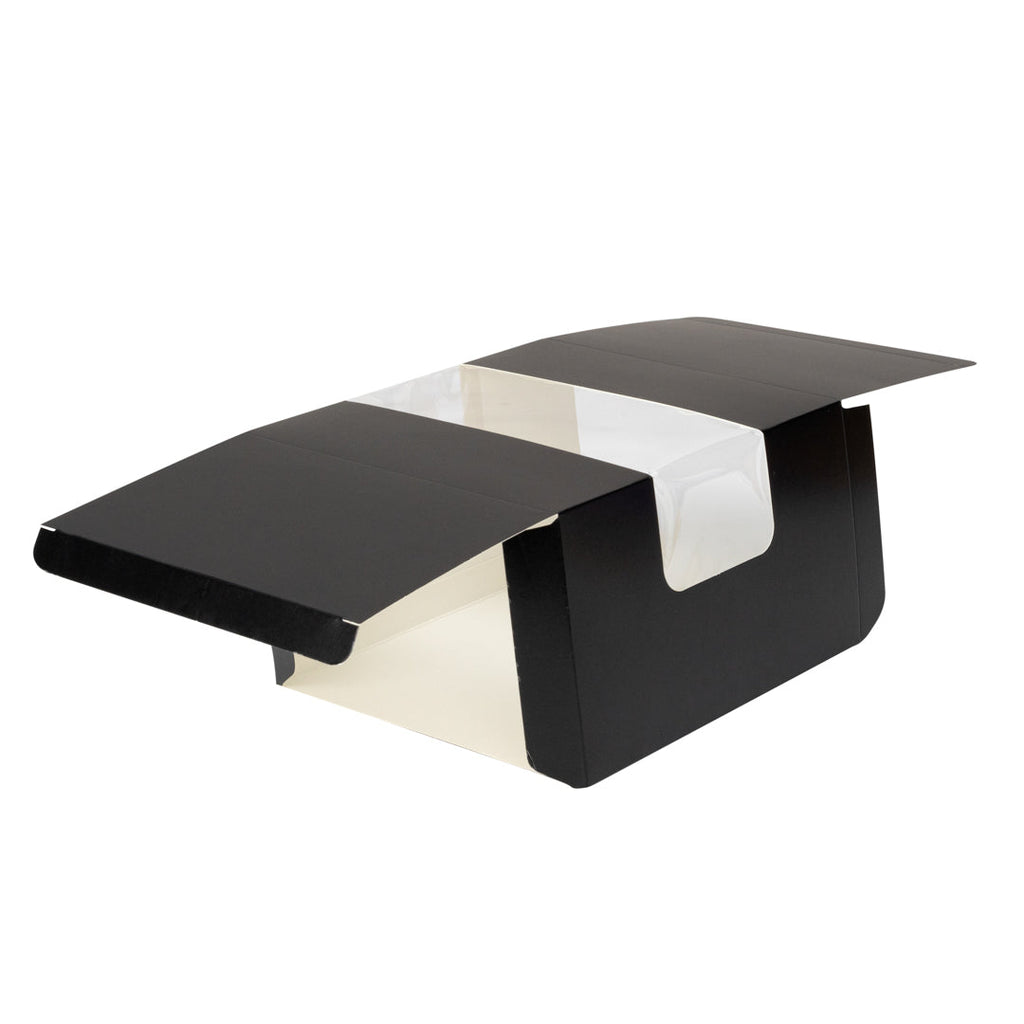 Pastry Tek Black Paper Pastry / Cake Box - with Window - 7" x 6" x 4" - 100 count box