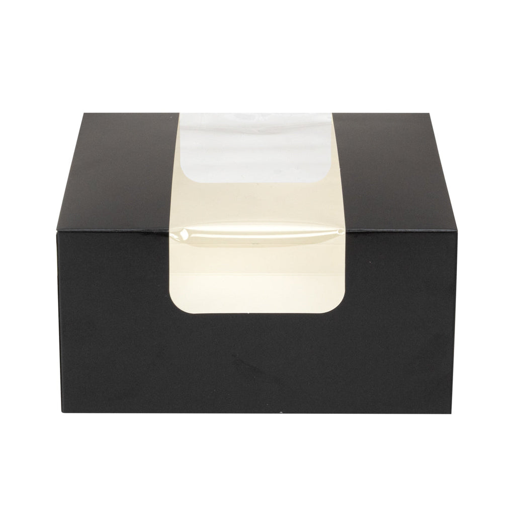 Pastry Tek Black Paper Pastry / Cake Box - with Window - 7" x 6" x 4" - 100 count box