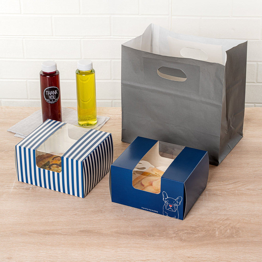 Pastry Tek Frenchie Paper Pastry / Cake Box - with Window - 7" x 6" x 4"- 100 count box