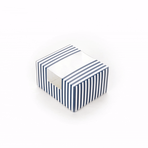 Pastry Tek Blue and White Stripe Paper Pastry / Cake Box - with Window - 7" x 6" x 4"- 100 count box