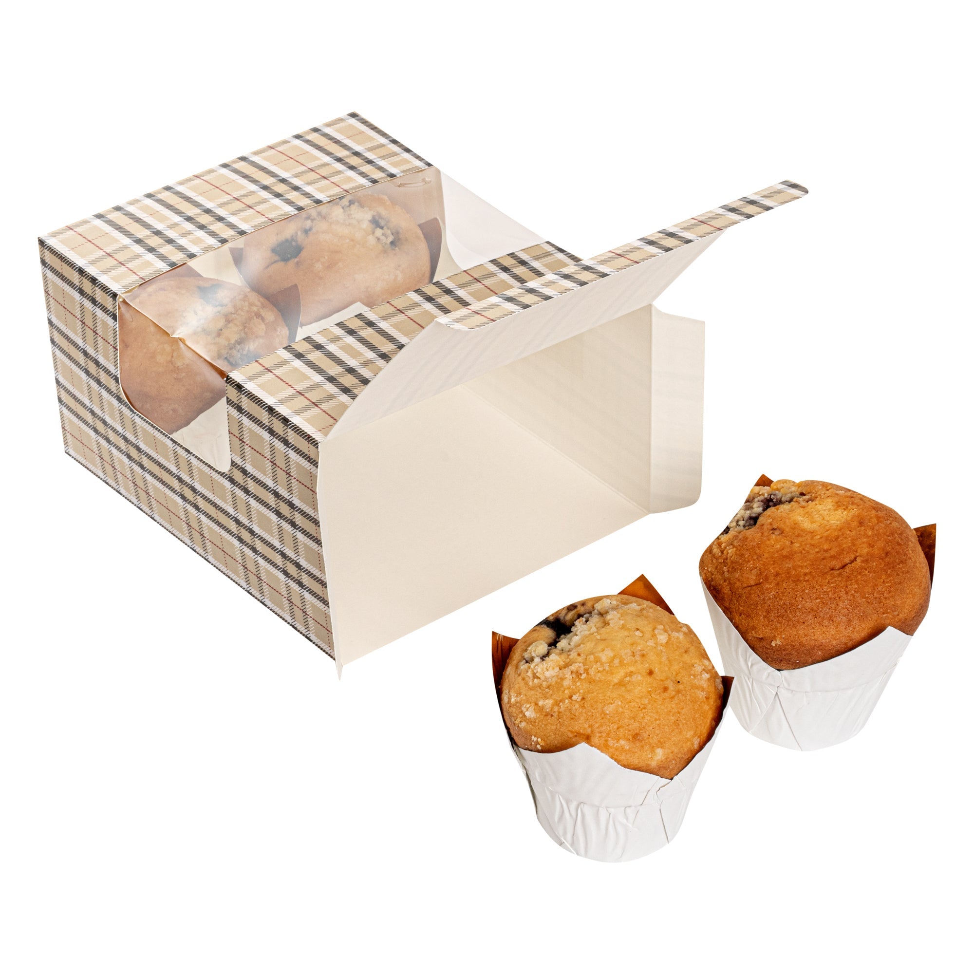 Pastry Tek Plaid Paper Pastry / Cake Box - with Window - 7" x 6" x 4" - 100 count box