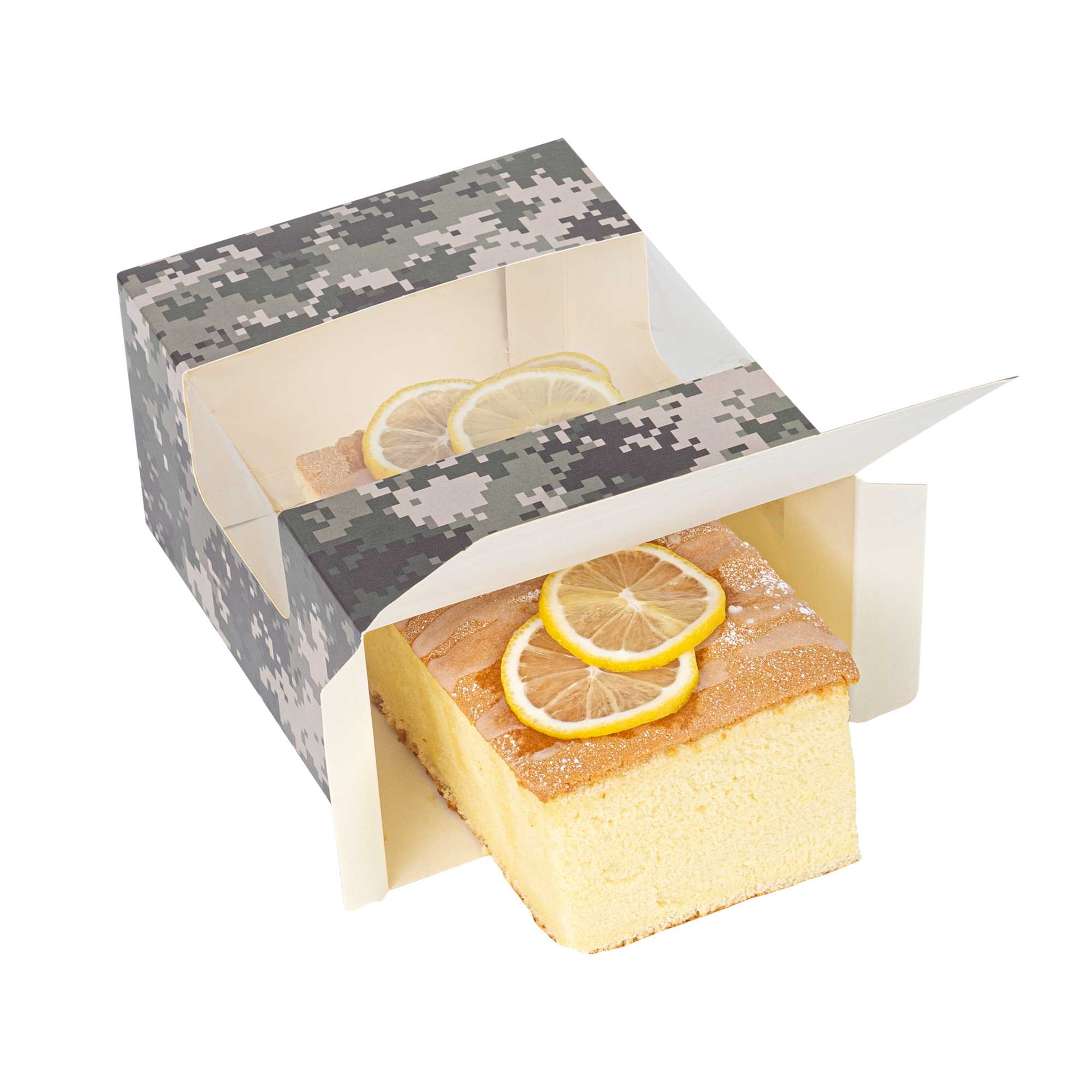 Pastry Tek Camouflage Paper Pastry / Cake Box - with Window - 7" x 6" x 4" - 100 count box