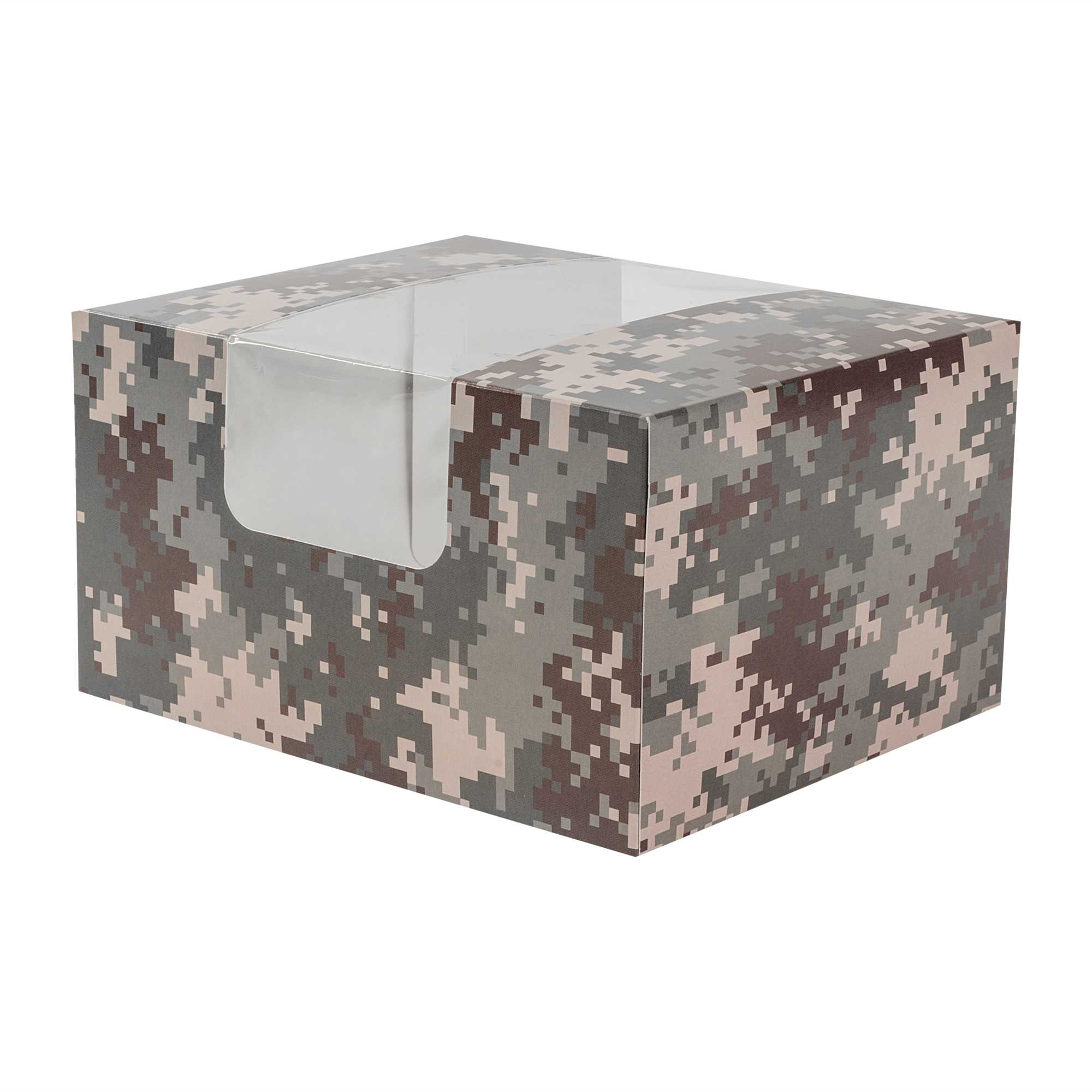 Pastry Tek Camouflage Paper Pastry / Cake Box - with Window - 7" x 6" x 4" - 100 count box