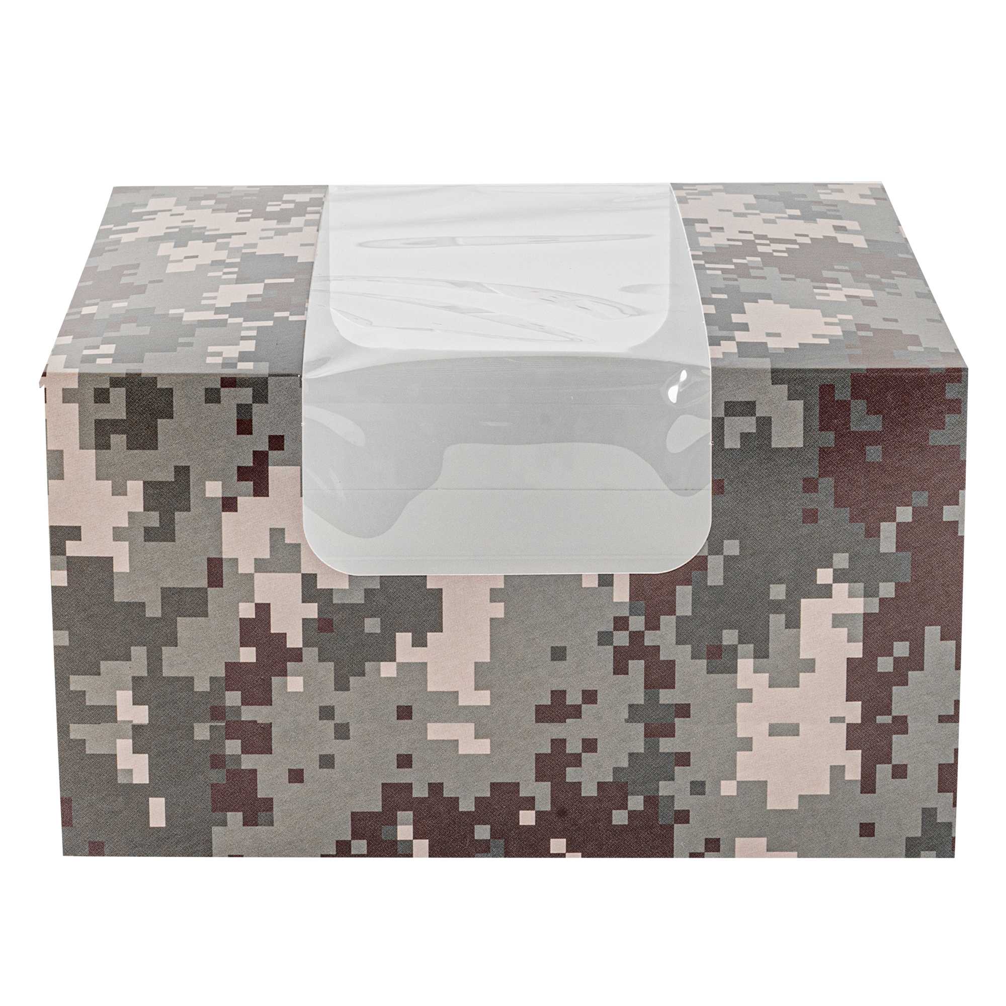 Pastry Tek Camouflage Paper Pastry / Cake Box - with Window - 7" x 6" x 4" - 100 count box
