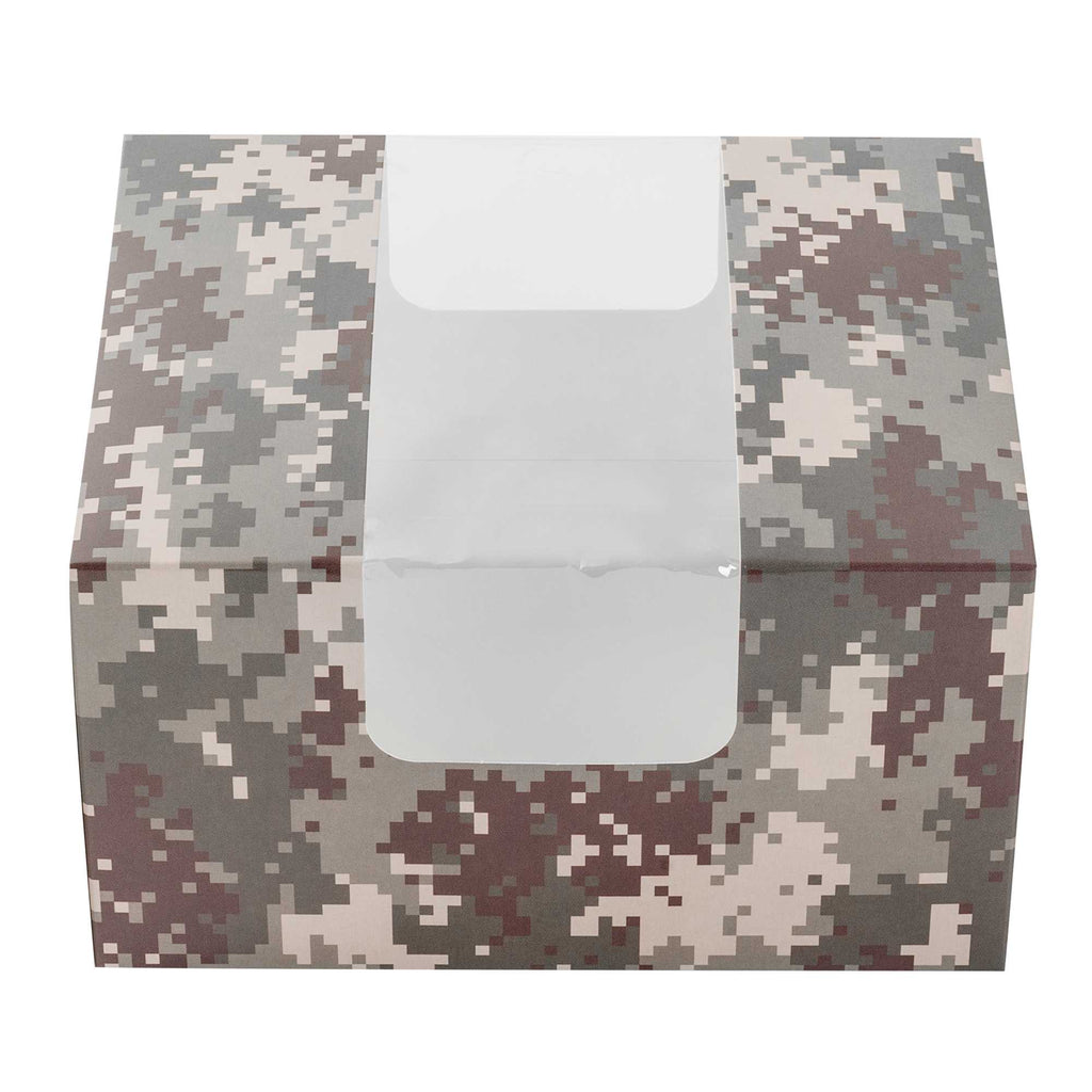 Pastry Tek Camouflage Paper Pastry / Cake Box - with Window - 7" x 6" x 4" - 100 count box