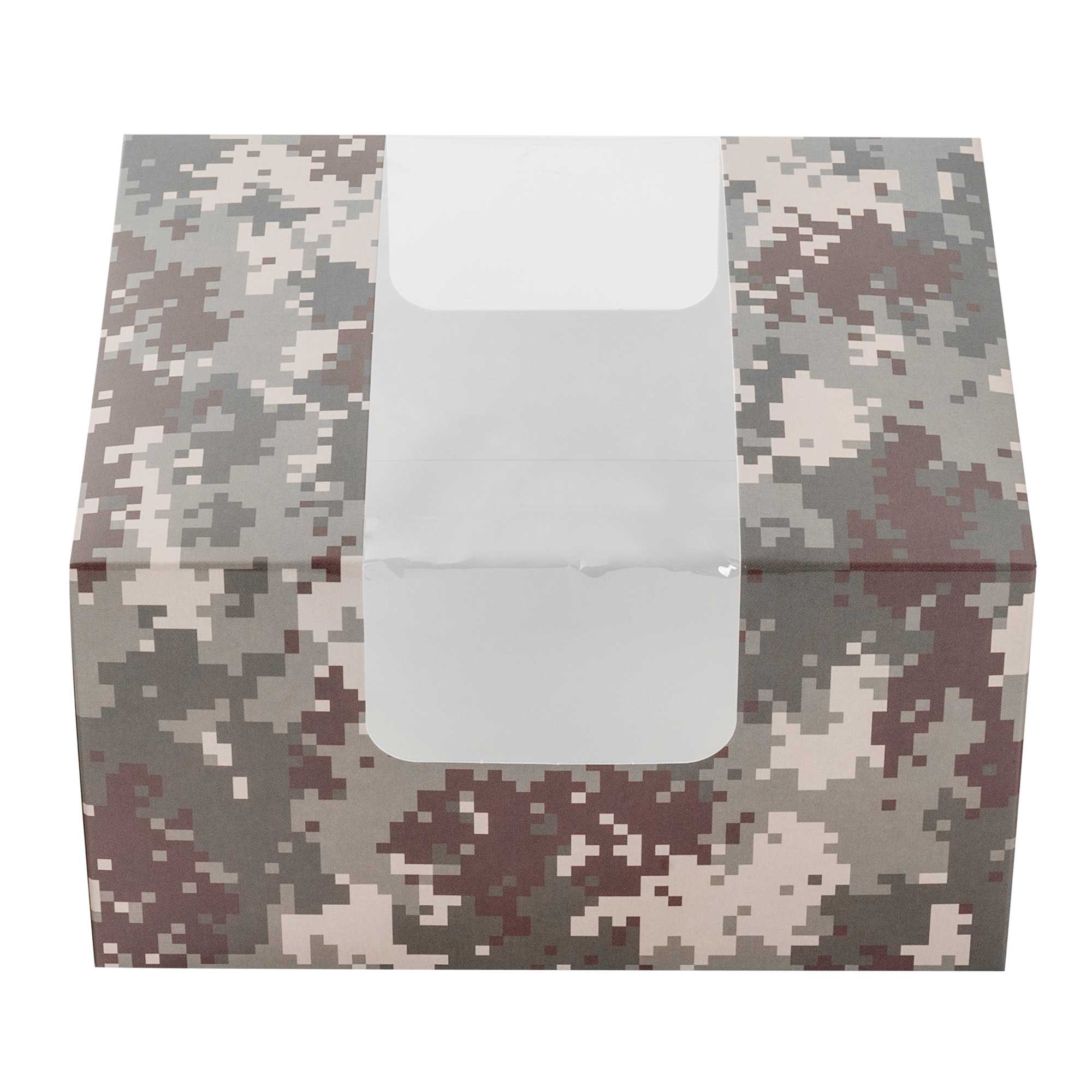 Pastry Tek Camouflage Paper Pastry / Cake Box - with Window - 7" x 6" x 4" - 100 count box