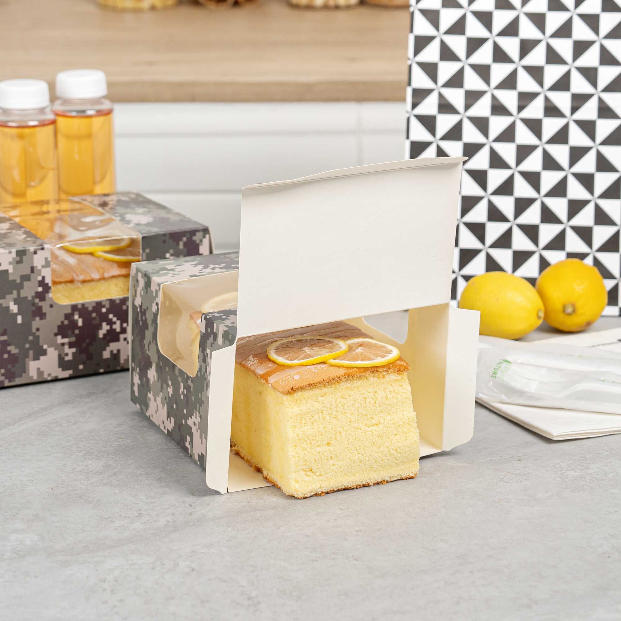 Pastry Tek Camouflage Paper Pastry / Cake Box - with Window - 7" x 6" x 4" - 100 count box