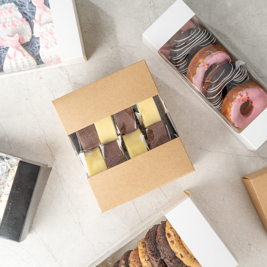 Pastry Tek Kraft Paper Pastry / Cake Box - with Window - 7" x 6" x 4" - 100 count box
