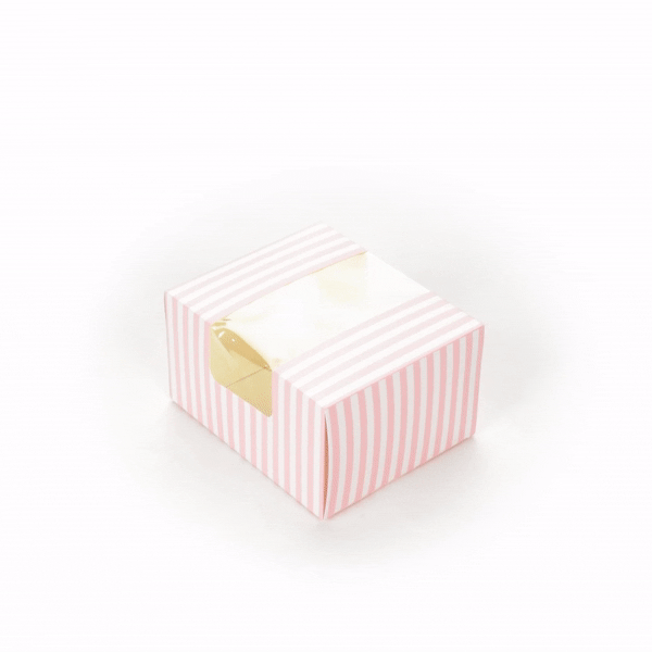 Pastry Tek Pink and White Stripe Paper Pastry / Cake Box - with Window - 7" x 6" x 4" - 100 count box