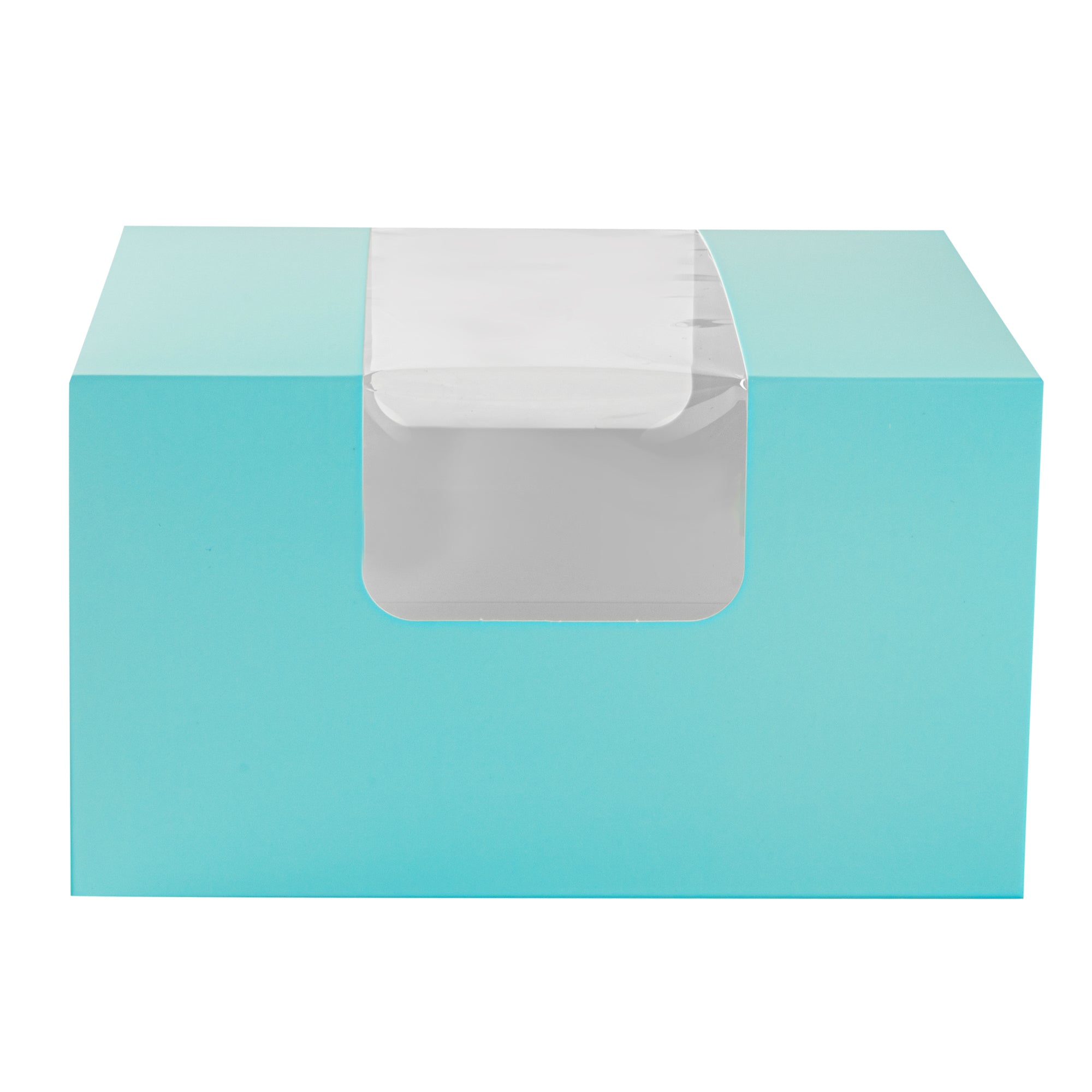 Pastry Tek Turquoise Paper Pastry / Cake Box - with Window - 7" x 6" x 4" - 100 count box
