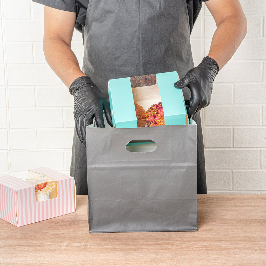 Pastry Tek Turquoise Paper Pastry / Cake Box - with Window - 7" x 6" x 4" - 100 count box