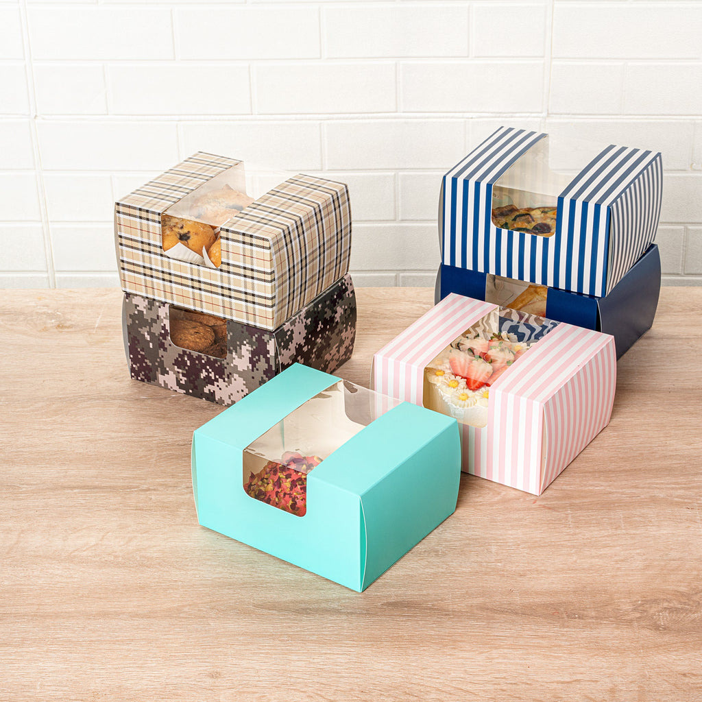 Pastry Tek Turquoise Paper Pastry / Cake Box - with Window - 7" x 6" x 4" - 100 count box