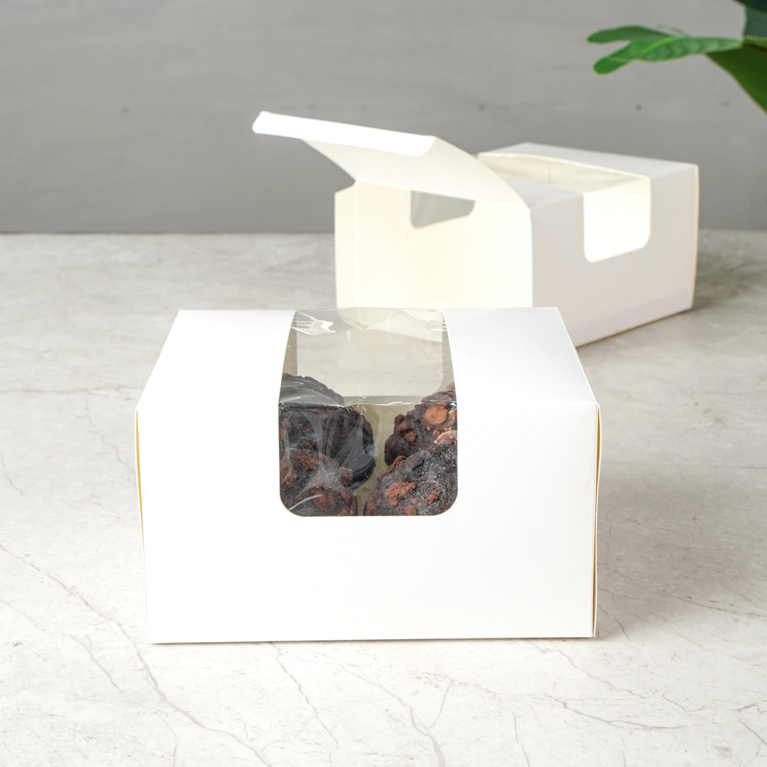 Pastry Tek White Paper Pastry / Cake Box - with Window - 7" x 6" x 4" - 100 count box