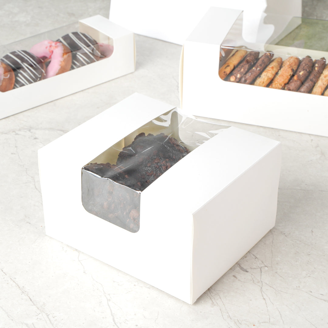 Pastry Tek White Paper Pastry / Cake Box - with Window - 7" x 6" x 4" - 100 count box