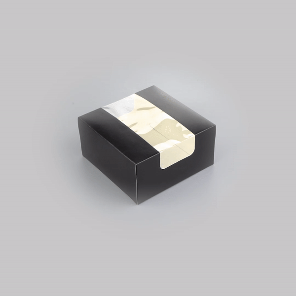Pastry Tek Black Paper Pastry / Cake Box - with Window - 6 1/4" x 6 1/4" x 3 1/4" - 100 count box