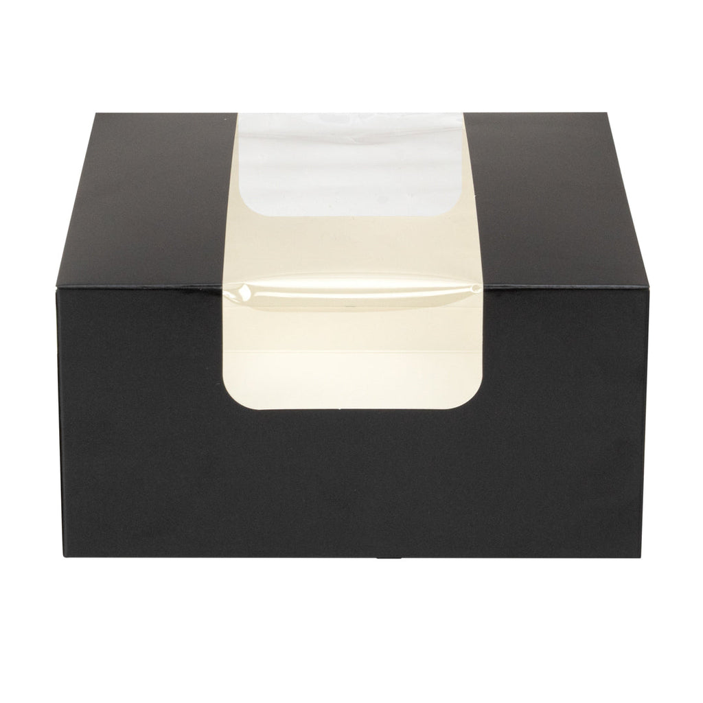 Pastry Tek Black Paper Pastry / Cake Box - with Window - 6 1/4" x 6 1/4" x 3 1/4" - 100 count box