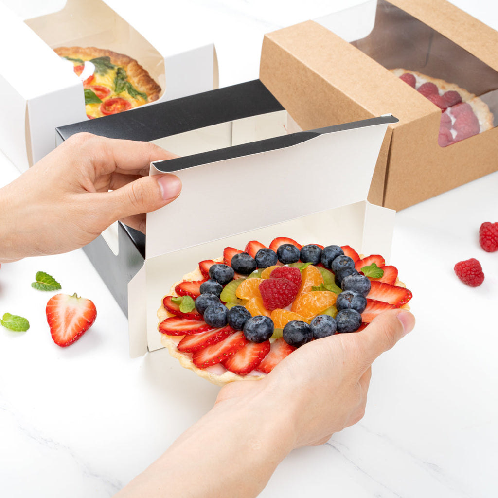 Pastry Tek Black Paper Pastry / Cake Box - with Window - 6 1/4" x 6 1/4" x 3 1/4" - 100 count box
