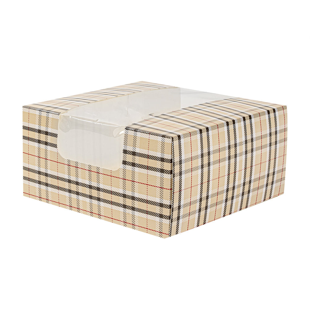Pastry Tek Plaid Paper Pastry / Cake Box - with Window - 6 1/4" x 6 1/4" x 3 1/4" - 100 count box