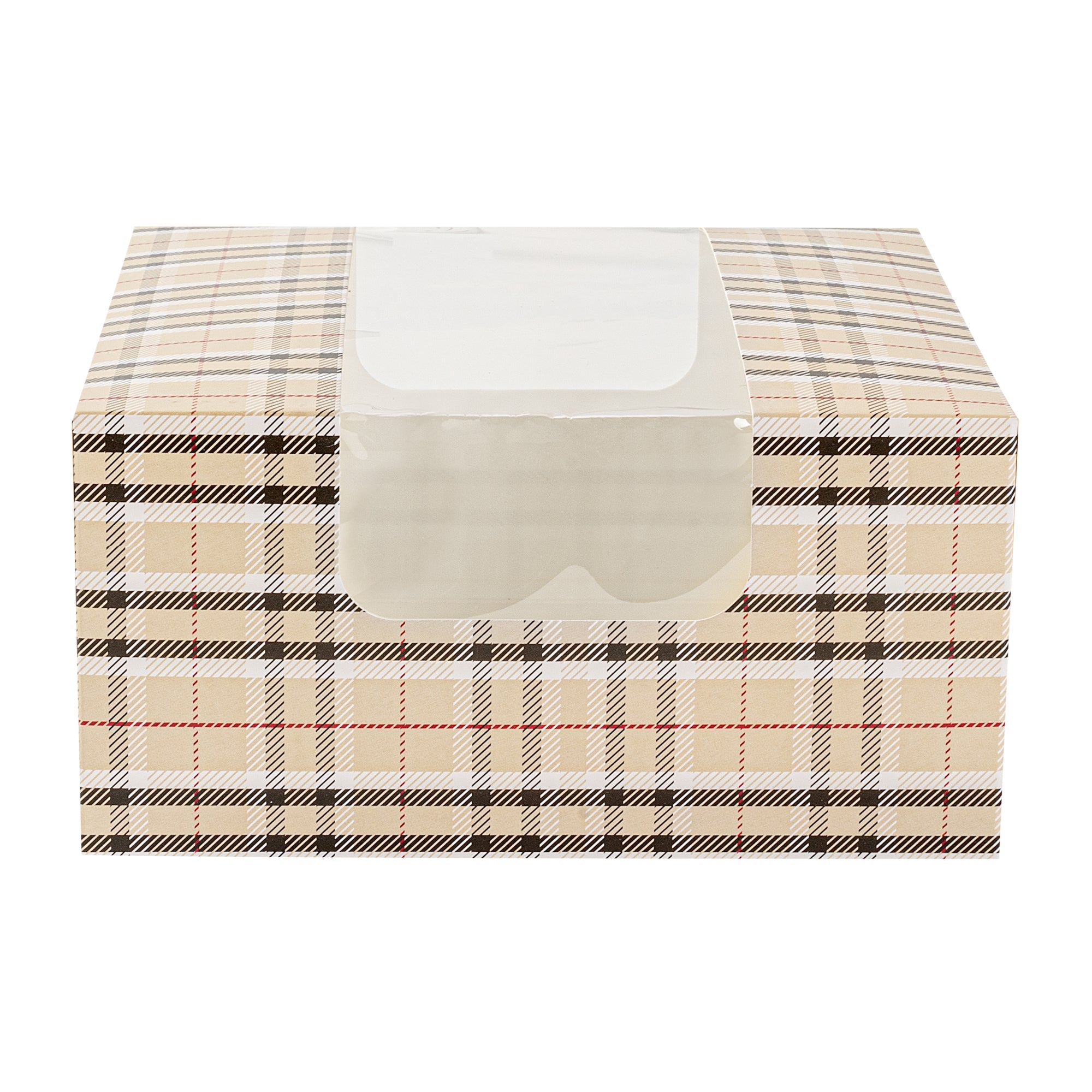 Pastry Tek Plaid Paper Pastry / Cake Box - with Window - 6 1/4" x 6 1/4" x 3 1/4" - 100 count box