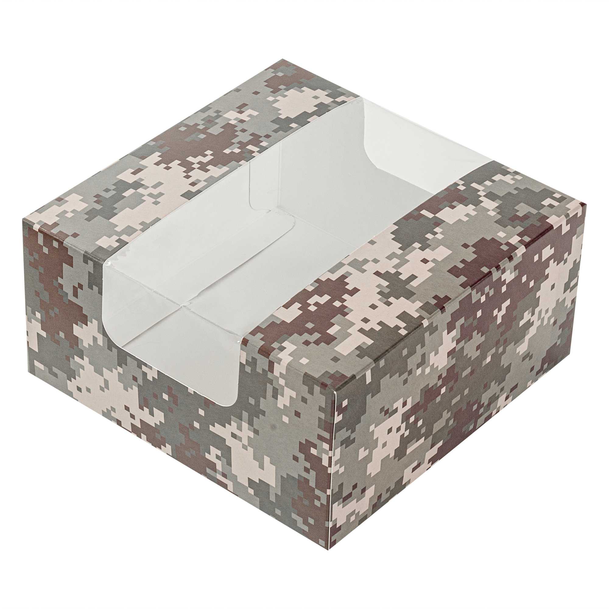Pastry Tek Camouflage Paper Pastry / Cake Box - with Window - 6 1/4" x 6 1/4" x 3 1/4" - 100 count box
