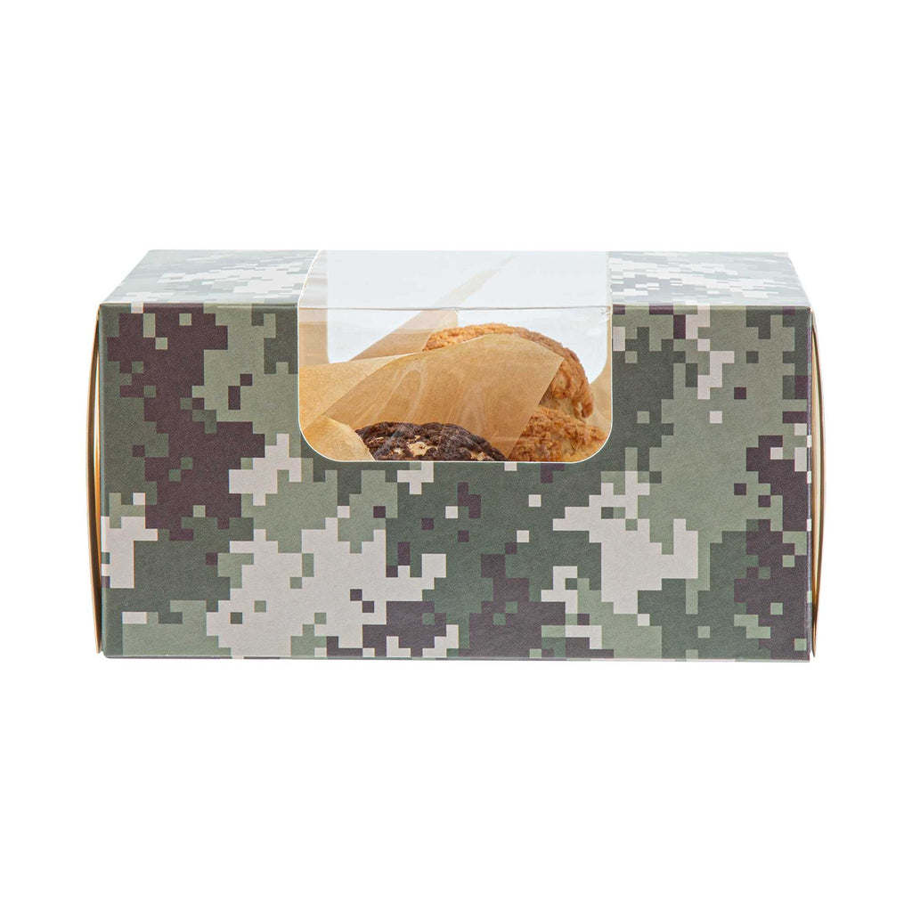Pastry Tek Camouflage Paper Pastry / Cake Box - with Window - 6 1/4" x 6 1/4" x 3 1/4" - 100 count box