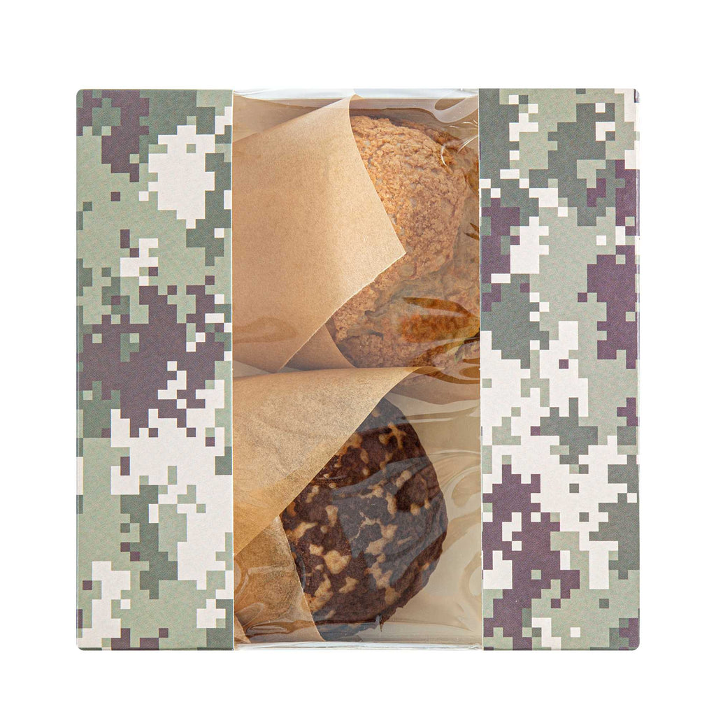 Pastry Tek Camouflage Paper Pastry / Cake Box - with Window - 6 1/4" x 6 1/4" x 3 1/4" - 100 count box