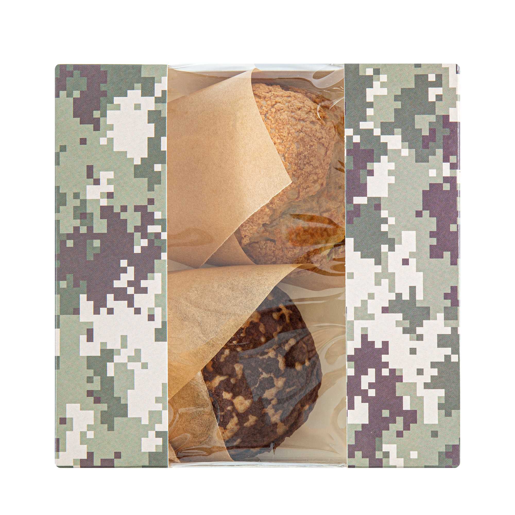 Pastry Tek Camouflage Paper Pastry / Cake Box - with Window - 6 1/4" x 6 1/4" x 3 1/4" - 100 count box