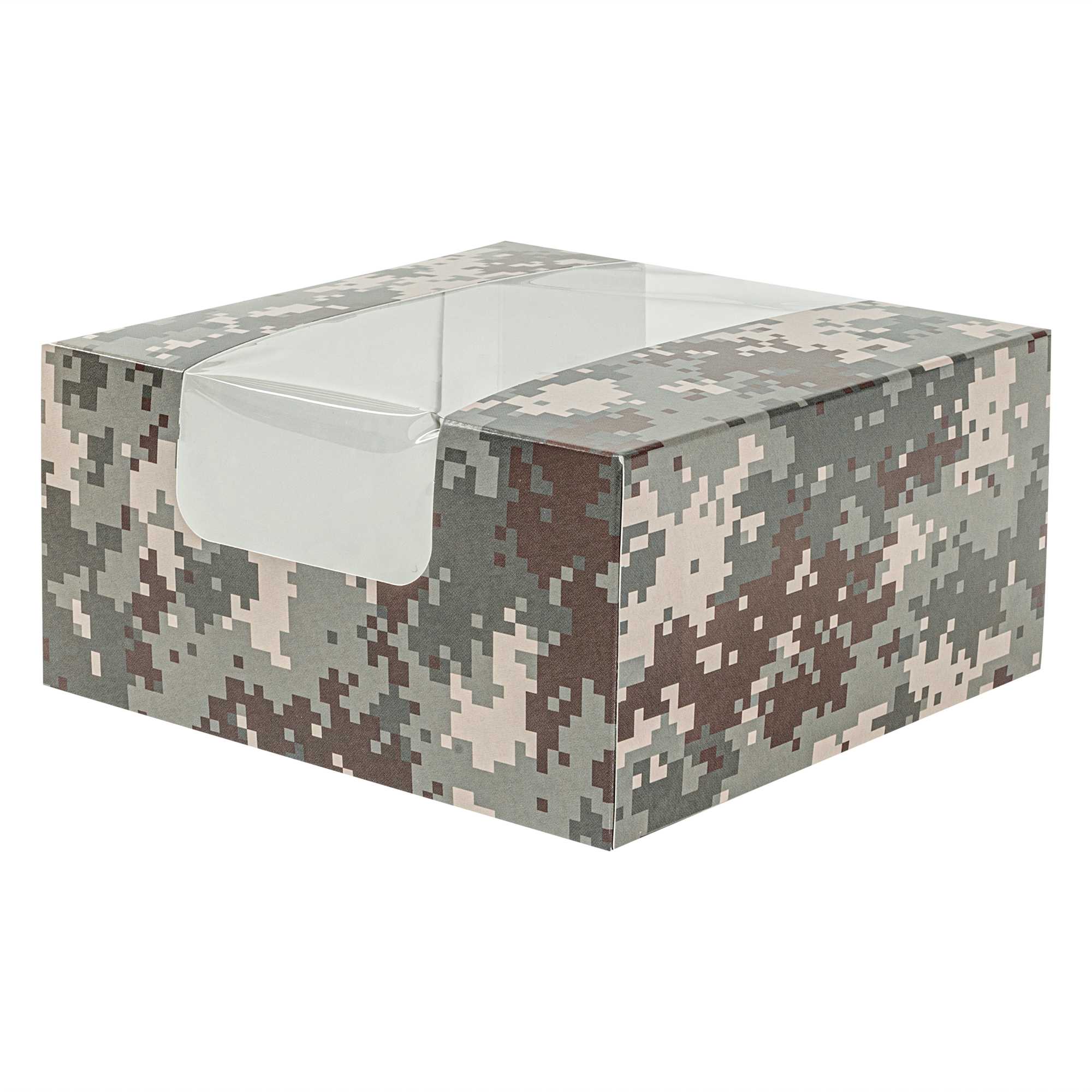 Pastry Tek Camouflage Paper Pastry / Cake Box - with Window - 6 1/4" x 6 1/4" x 3 1/4" - 100 count box