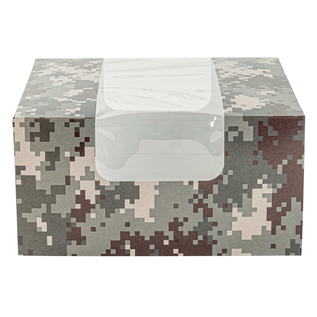 Pastry Tek Camouflage Paper Pastry / Cake Box - with Window - 6 1/4" x 6 1/4" x 3 1/4" - 100 count box