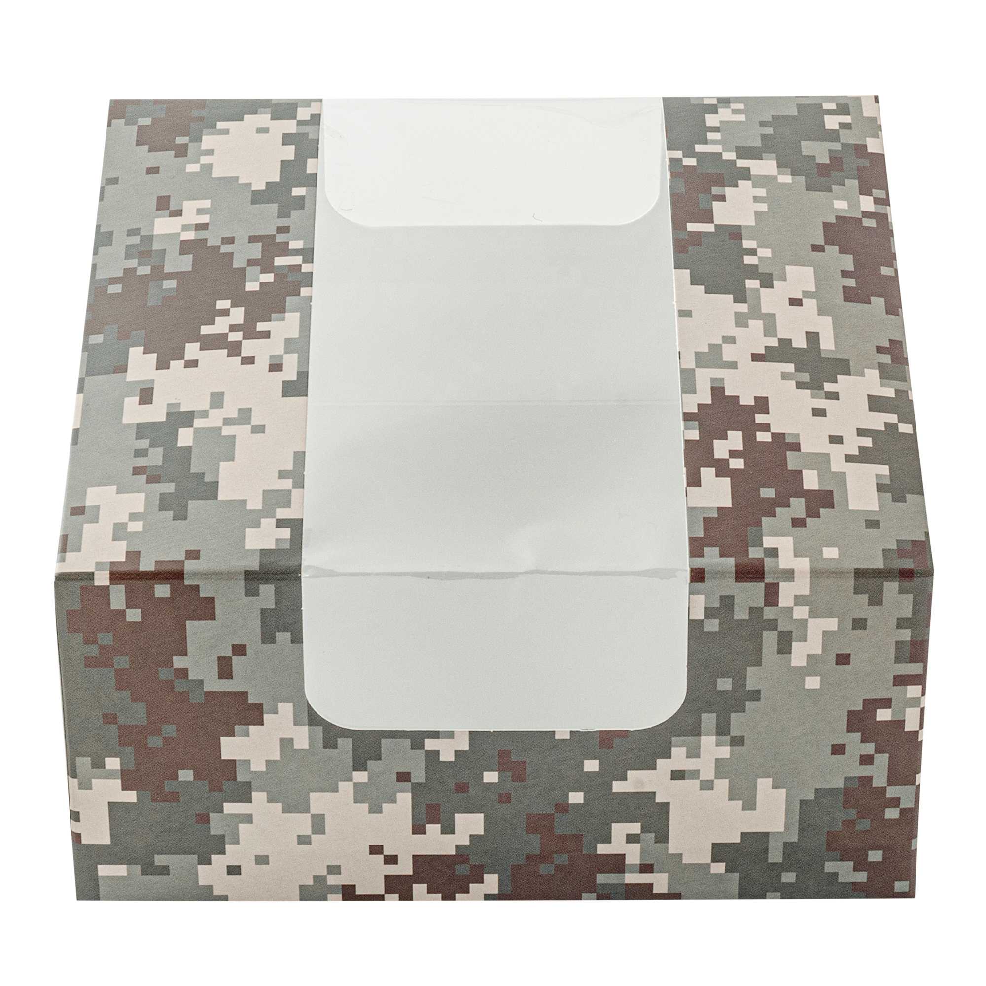Pastry Tek Camouflage Paper Pastry / Cake Box - with Window - 6 1/4" x 6 1/4" x 3 1/4" - 100 count box