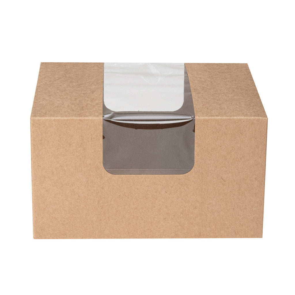 Pastry Tek Kraft Paper Pastry / Cake Box - with Window - 6 1/4" x 6 1/4" x 3 1/4" - 100 count box