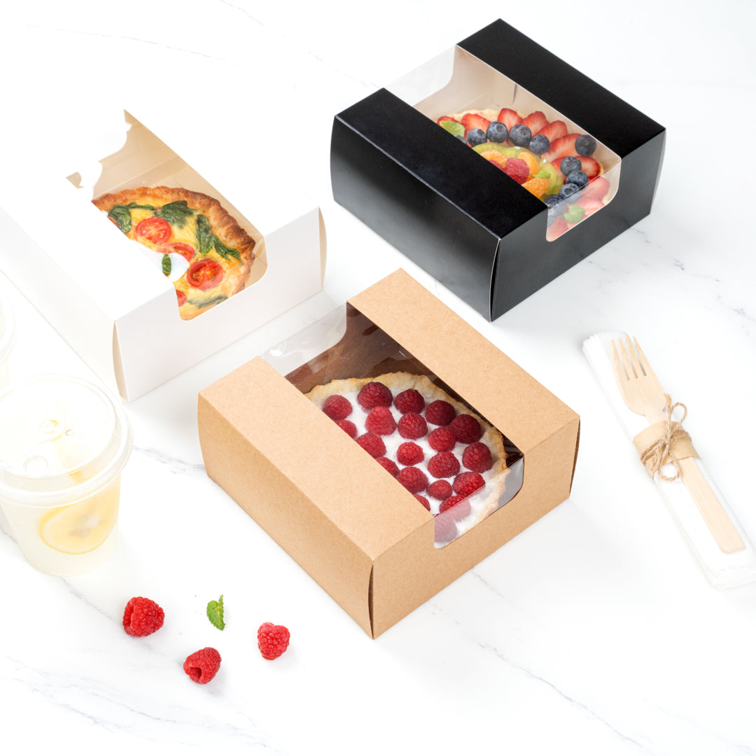 Pastry Tek Kraft Paper Pastry / Cake Box - with Window - 6 1/4" x 6 1/4" x 3 1/4" - 100 count box
