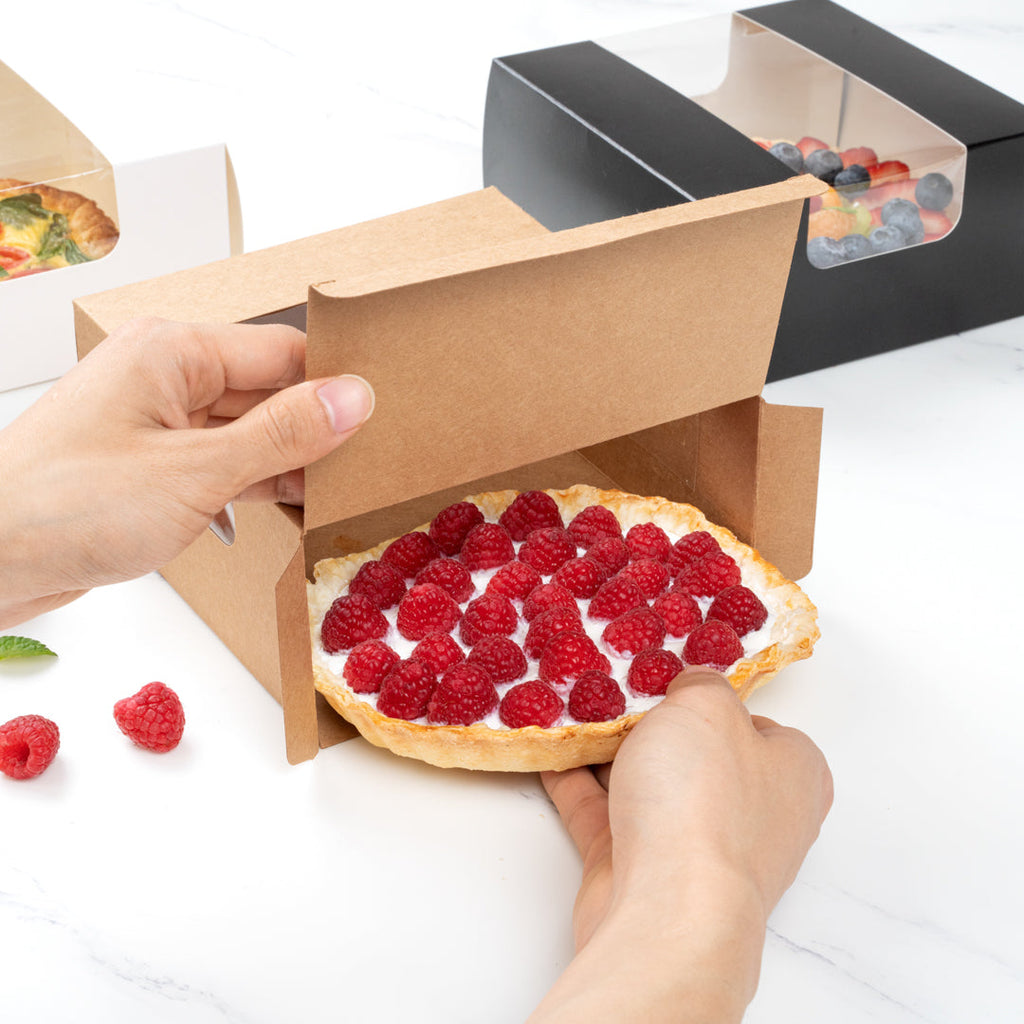 Pastry Tek Kraft Paper Pastry / Cake Box - with Window - 6 1/4" x 6 1/4" x 3 1/4" - 100 count box