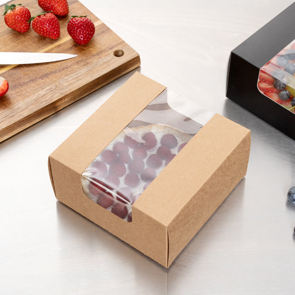 Pastry Tek Kraft Paper Pastry / Cake Box - with Window - 6 1/4" x 6 1/4" x 3 1/4" - 100 count box