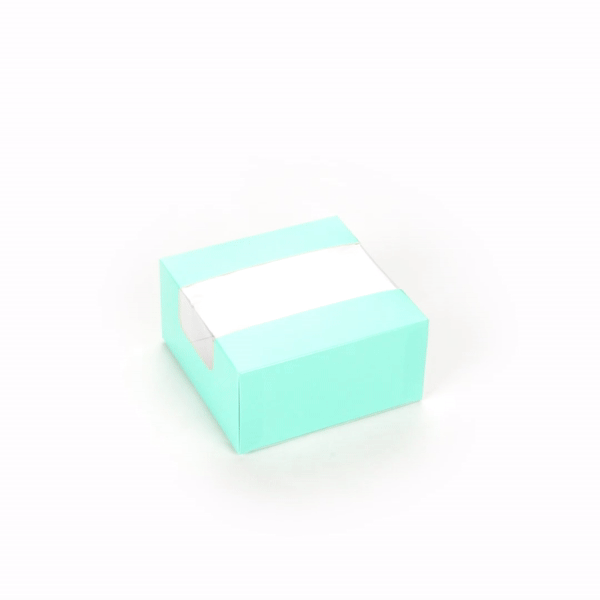 Pastry Tek Turquoise Paper Pastry / Cake Box - with Window - 6 1/4" x 6 1/4" x 3 1/4" - 100 count box