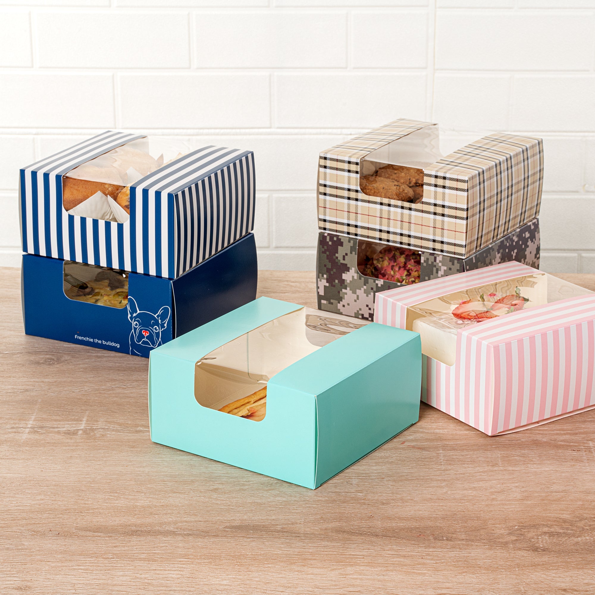 Pastry Tek Turquoise Paper Pastry / Cake Box - with Window - 6 1/4" x 6 1/4" x 3 1/4" - 100 count box