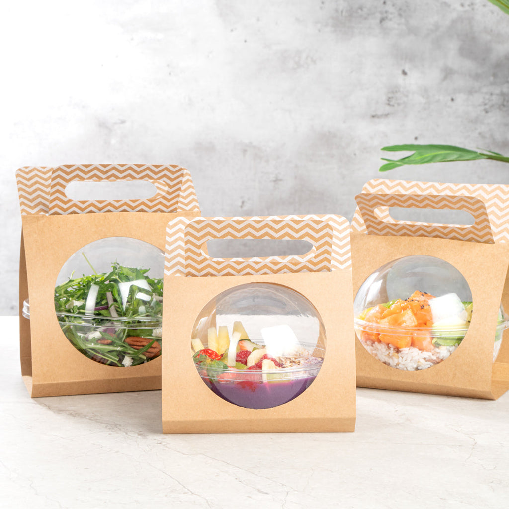 Thermo Tek Kraft Paper Sphere Salad Container Carrier - Fits 12 oz - 50 count box
