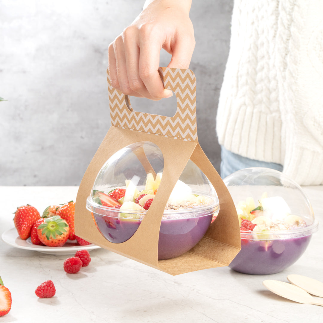 Thermo Tek Kraft Paper Sphere Salad Container Carrier - Fits 12 oz - 50 count box