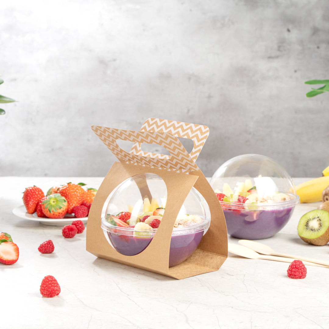 Thermo Tek Kraft Paper Sphere Salad Container Carrier - Fits 12 oz - 50 count box