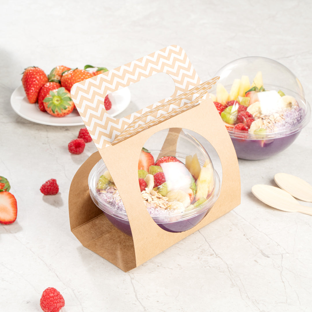 Thermo Tek Kraft Paper Sphere Salad Container Carrier - Fits 12 oz - 50 count box